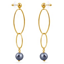 Серьги (Майорка 12мм темно-серая; покрытие золото), Есть комплект