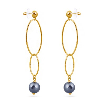 Серьги (Майорка 12мм темно-серая; покрытие золото), Есть комплект