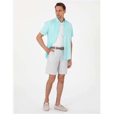 Gri Slim Fit Gofre Dokuma Şort