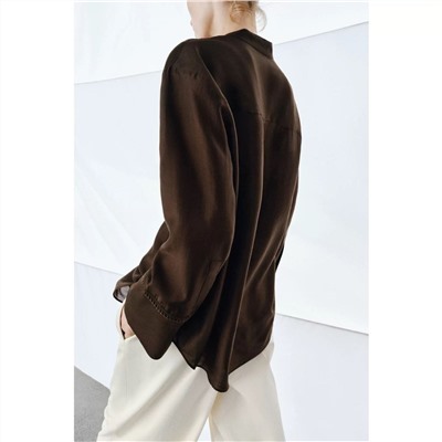 Женская рубашка с вышитым карманом из смесового тенселя ЗАР*А