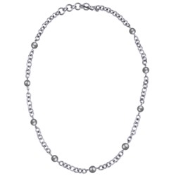 Колье Симбиоз (Майорка серо-голубая 12мм; покрытие родий) 77-90см, Есть комплект
