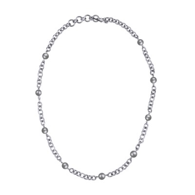 Колье Симбиоз (Майорка серо-голубая 12мм; покрытие родий) 77-90см, Есть комплект