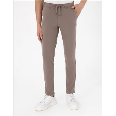 Bej Slim Fit Esnek Jogger Kanvas Pantolon