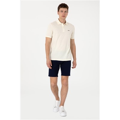 Erkek Regular Fit Polo Yaka Krem Basic Tişört