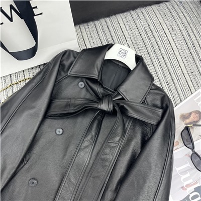 Новый стиль, куртка из овчины с длинными рукавами и лацканами, свободный стиль, кожаный галстук с бантом, дизайн 100%  Овчина высшего качества YB1:1 по индивидуальному заказу