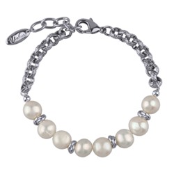 Браслет (жемчуг белый 6мм; покрытие родием) 18-21см, Есть комплект