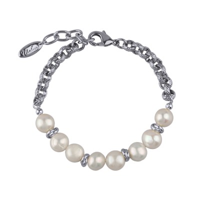 Браслет (жемчуг белый 6мм; покрытие родием) 18-21см, Есть комплект