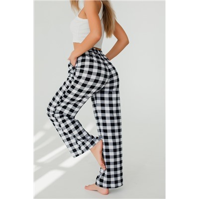 Брюки палаццо домашние широкие красная клетка