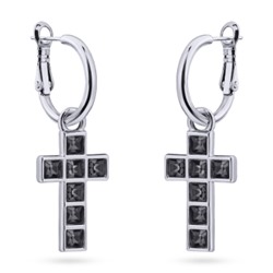 Серьги Квадро (кристаллы SW темно-серые; покрытие родий), Есть комплект