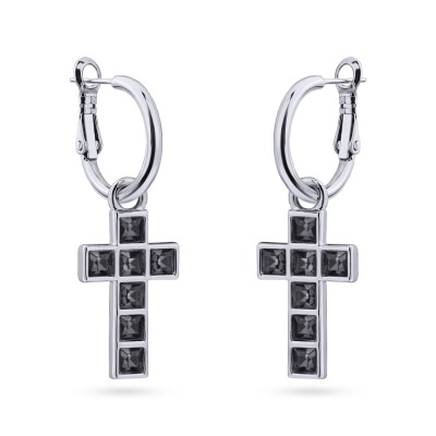 Серьги Квадро (кристаллы SW темно-серые; покрытие родий), Есть комплект