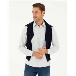 Gri Slim Fit Armürlü Uzun Kollu Gömlek