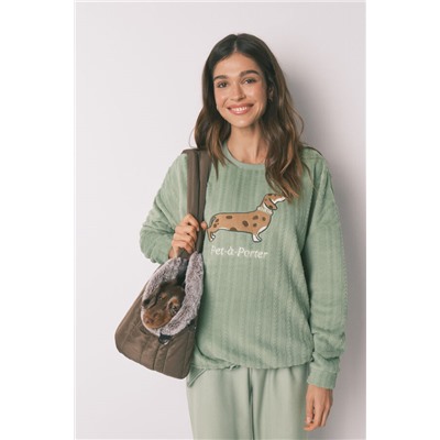 Pijama largo polar verde