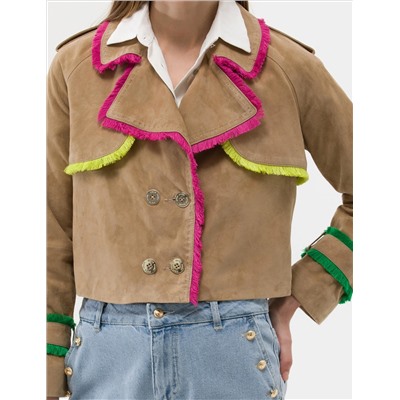 Krem Crop Top Deri Ceket