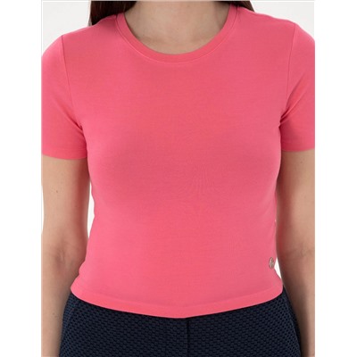 Pembe Regular Fit Crop Tişört