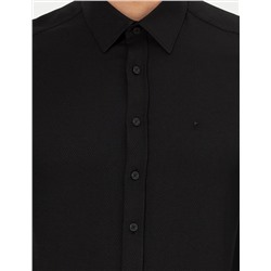 Siyah Slim Fit Armürlü Gömlek