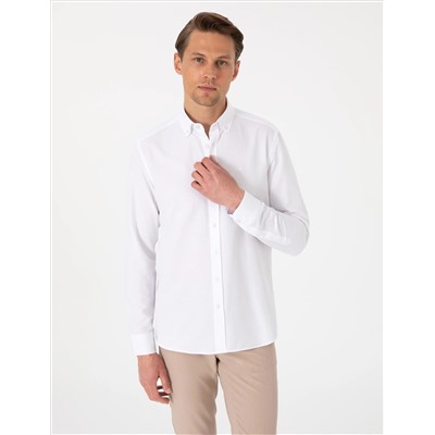 Beyaz Oxford Slim Fit Kolay Ütülenebilir Gömlek