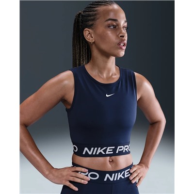 Nike Pro Women's Dri-FIT Cropped Tank Top - Midnight Navy/White