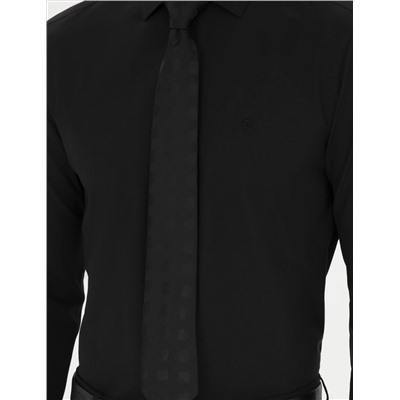 Siyah Slim Fit Uzun Kollu Basic Gömlek
