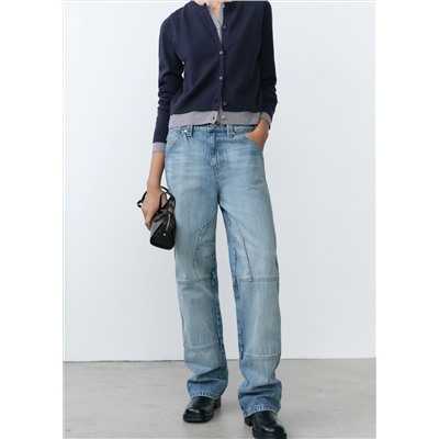 Jeans wideleg costuras decorativas