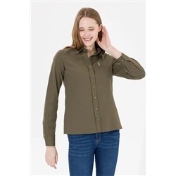 Kadın Koyu Haki Uzun Kollu Basic Gömlek