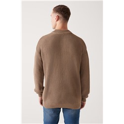 Vizon Yarım Balıkçı Yaka Cep Detaylı Pamuklu Salaş Triko Kazak