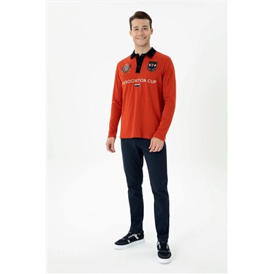 Erkek Kiremit Polo Yaka Sweatshirt