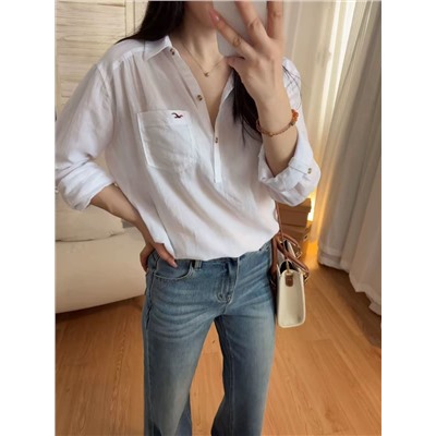 Белая хлопковая рубашка поло на пуговицах