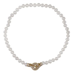 Колье (жемчуг белый 8-9мм, фианит; покрытие золото) 55см, Есть комплект