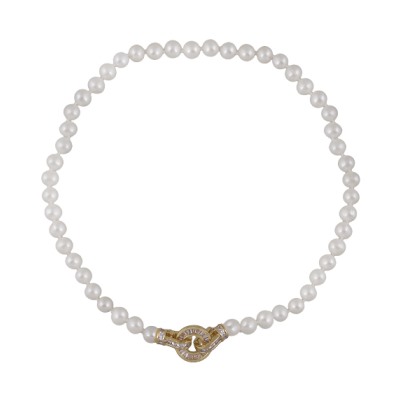 Колье (жемчуг белый 8-9мм, фианит; покрытие золото) 55см, Есть комплект