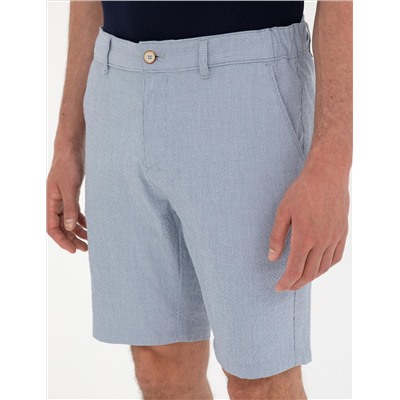 Açık Mavi Slim Fit Gofre Dokuma Şort