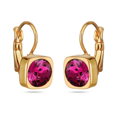 Серьги Теннис (кристаллы SW фуксия 7мм; покрытие золото), Есть комплект