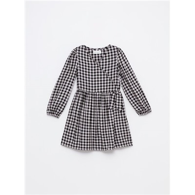 CHECKED WRAP DRESS
