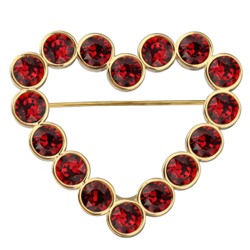 Брошь Сердце (кристаллы SW красные; покрытие золото), Есть комплект