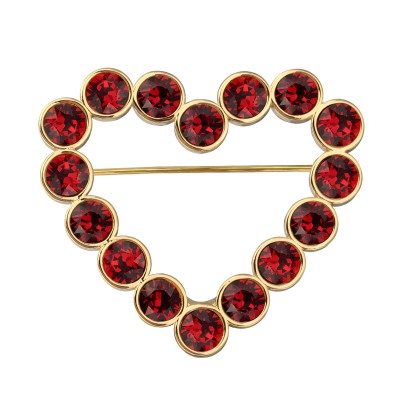 Брошь Сердце (кристаллы SW красные; покрытие золото), Есть комплект