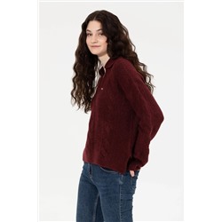 Kadın Bordo V - Yaka Kazak