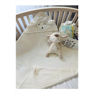 Tanem Home %100 Pamuk Krem Kuzu Desen Nakışlı Bebek Havlu Kundak 75x75cm TNM210700