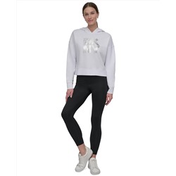 DKNY Women's Active Stacked Metallic-Logo Hooded Top