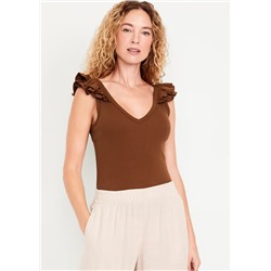 Ruffle-Trim Mixed Material Top