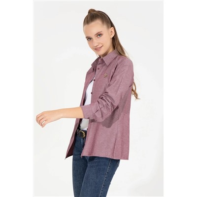 Kadın Vişne Uzun Kollu Basic Gömlek