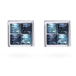 Пусеты Квадро (кристаллы SW джинс, аквамарин; покрытие родий), Есть комплект