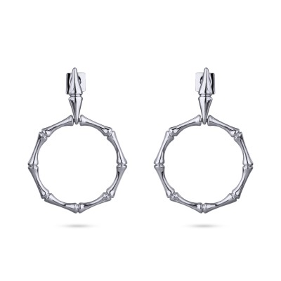 Серьги Бамбук (покрытие родий), Есть комплект