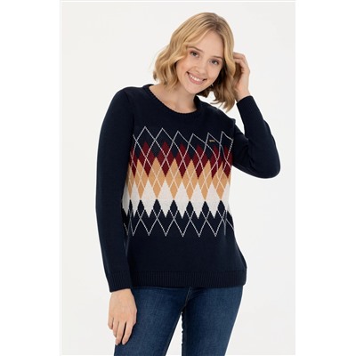 Kadın Lacivert Balıkçı Yaka Kazak