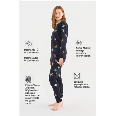 U.S. Polo Assn. 023K1Z6E8T2A0GRP U.S. POLO Assn. Kadın Lacivert Yuvarlak Yaka Pijama Takım 023K1Z6E8T2A0GRP