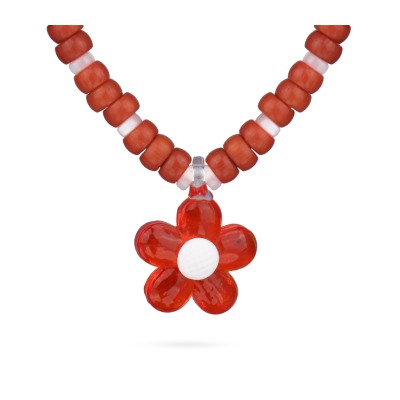 Колье Букет (коралл, перламурт, муранское стекло красное; покрытие золото), Есть комплект
