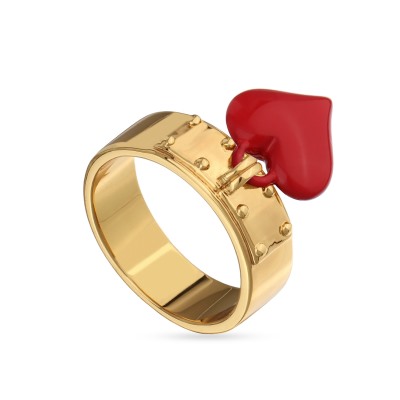 Кольцо Сердцебиение (1, 2см, эмаль красная; покрытие золото), Есть комплект