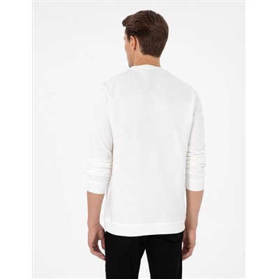Ekru Regular Fit Bisiklet Yaka Sweatshirt