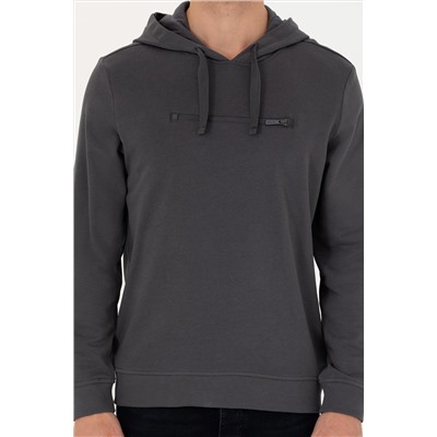 Erkek Antrasit Kapüşonlu Sweatshirt