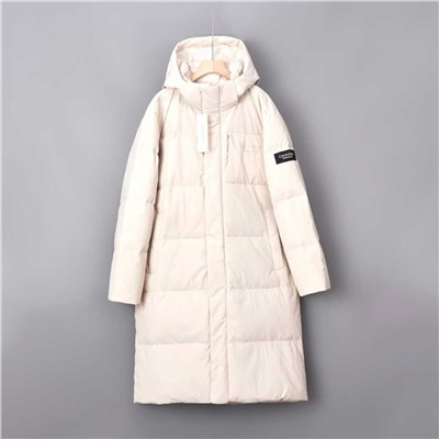 Мужской зимний пуховик средней длины с капюшоном из плотного и теплого белого утиного пуха СК