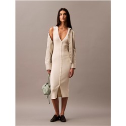 Smooth Cotton Rib Sweater Midi V-Neck Dress