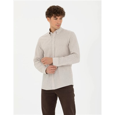 Bej Slim Fit Uzun Kollu Gömlek